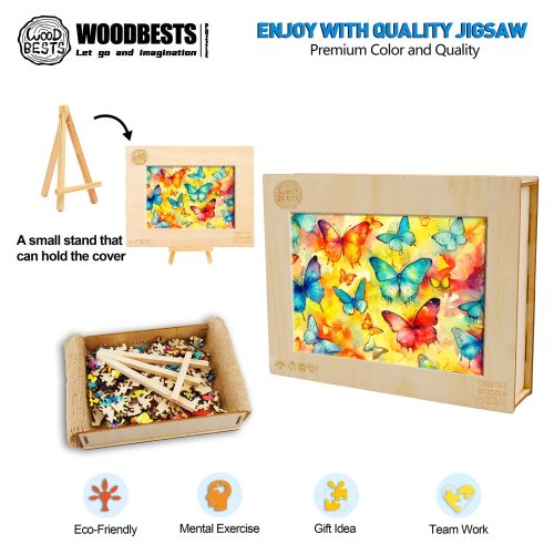 Watercolor Butterflies Wooden Jigsaw Puzzle-Woodbests