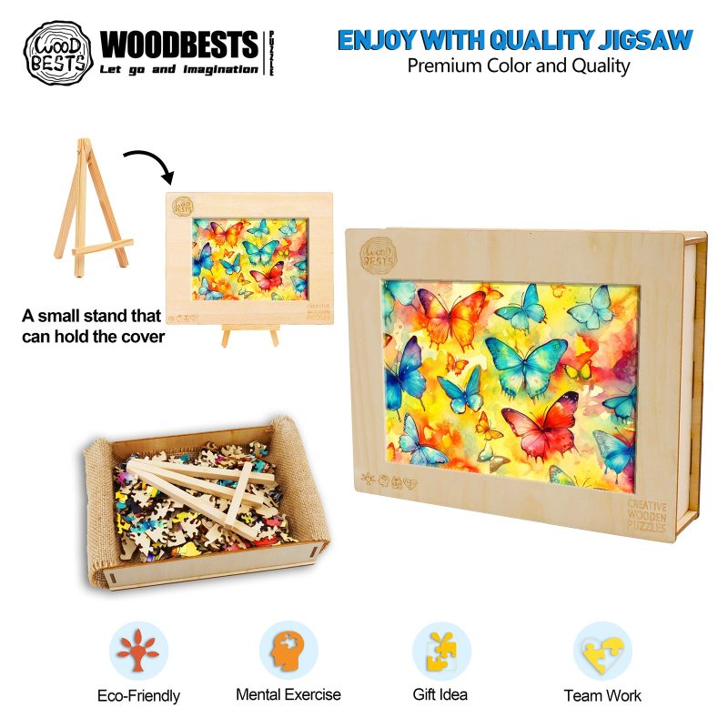 Watercolor Butterflies Wooden Jigsaw Puzzle-Woodbests