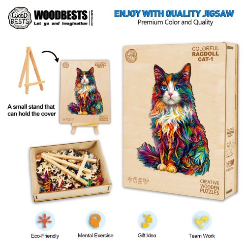 Colorful Ragdoll Cat-1 Wooden Jigsaw Puzzle - Woodbests