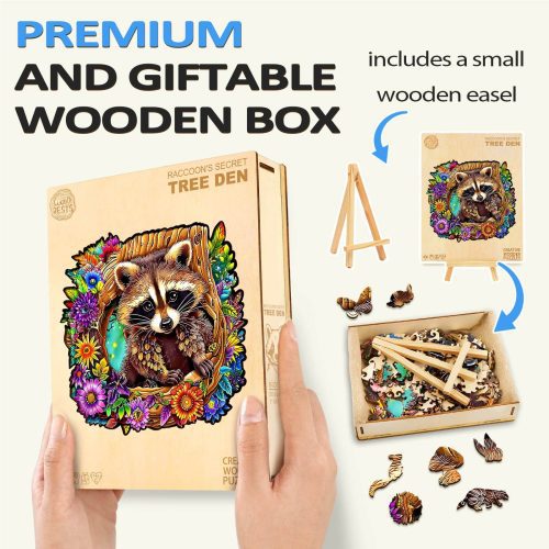 Raccoon's Secret Tree Den Wooden Jigsaw Puzzle - By Woodbests