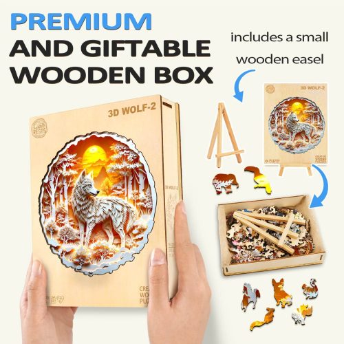 3D Wolf-2 Wooden Jigsaw Puzzle - Woodbests