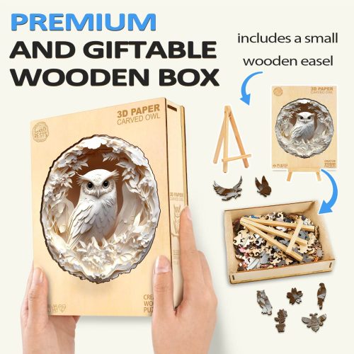 3D Paper Carved Owl Wooden Jigsaw Puzzle - Woodbests