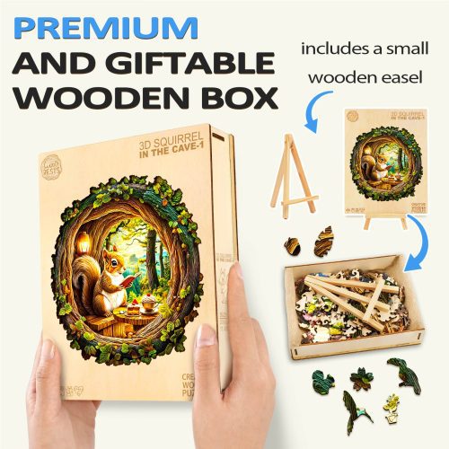 3D Squirrel in The Cave-1 Wooden Jigsaw Puzzle - By Woodbests