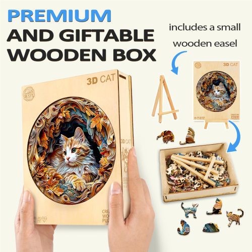 3D Cat Wooden Jigsaw Puzzle - By Woodbests