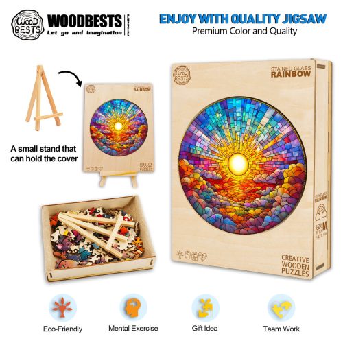 Stained Glass Rainbow Wooden Jigsaw Puzzle - By Woodbests