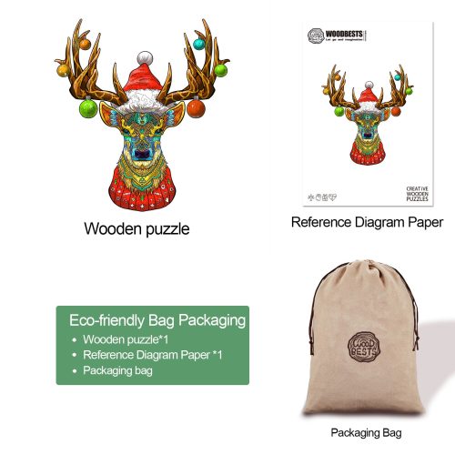 Christmas Elk Wooden Jigsaw Puzzle - Woodbests