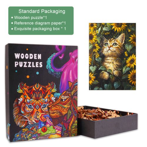 Sunflower and Cat Wooden Jigsaw Puzzle - Woodbests