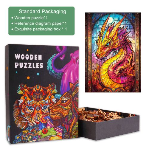 Stained Glass Dragon Wooden Jigsaw Puzzle - By Woodbests