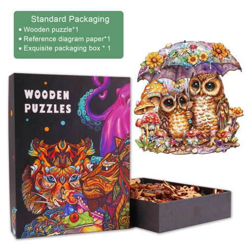 Umbrella Owls Wooden Jigsaw Puzzle - Woodbests