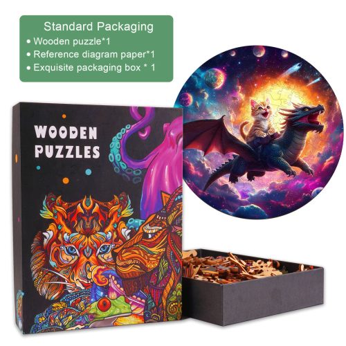 Kitten riding dragon puzzle in decorative box