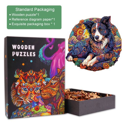 Mandala Border Collie Wooden Jigsaw Puzzle-Woodbests