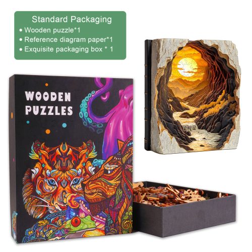 3D Sunset in a Book Wooden Jigsaw Puzzle - Woodbests