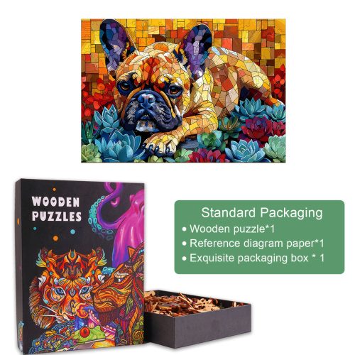 Stained Glass Bulldog Wooden Jigsaw Puzzle - Woodbests