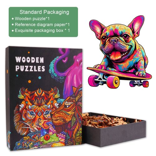 Skate Frenchie Wooden Jigsaw Puzzle-Woodbests