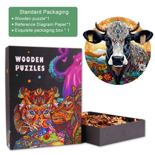 Leisurely Cow Wooden Jigsaw Puzzle-Woodbests