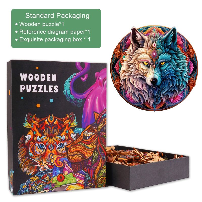 Mandala Yin Yang Wolf-1 Wooden Jigsaw Puzzle-Woodbests