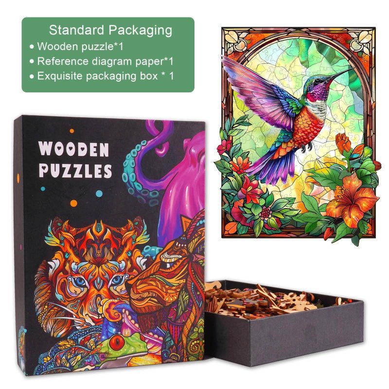 Stained Glass Hummingbird-3 Wooden Jigsaw Puzzle - Woodbests