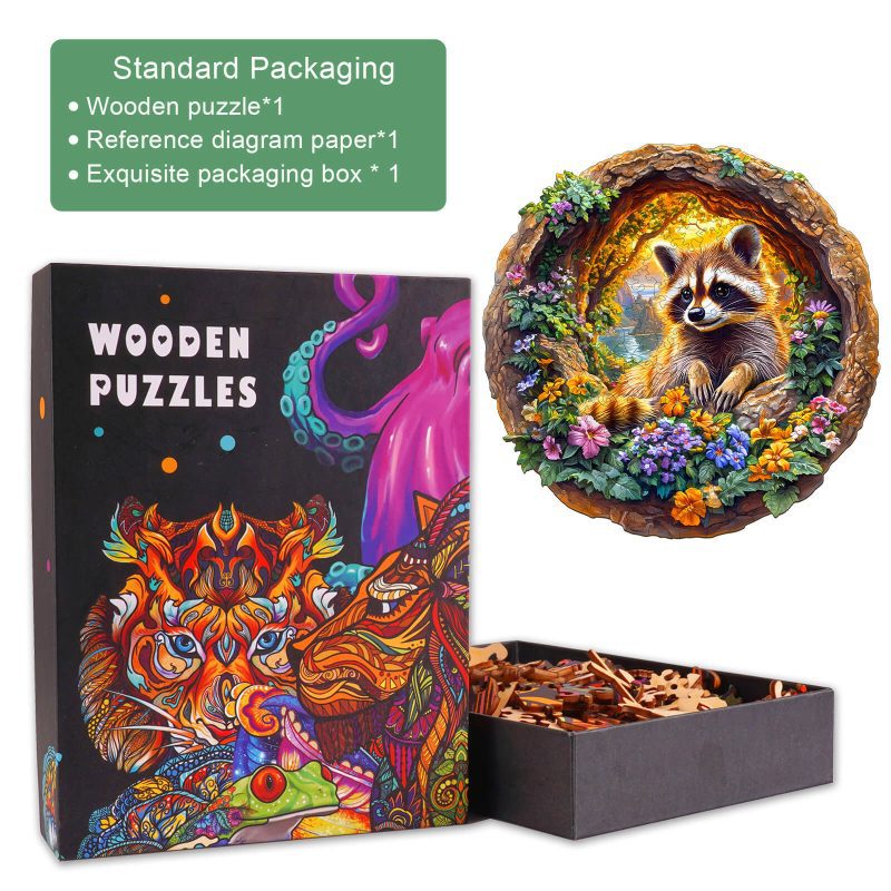 3D Raccoon on Vacation Wooden Jigsaw Puzzle - Woodbests