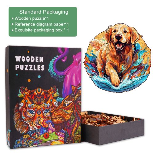 Beach Golden Retriever Wooden Jigsaw Puzzle-Woodbests