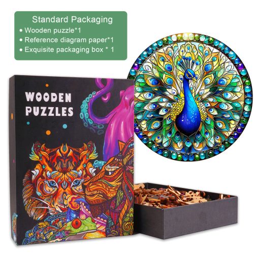 Stained Glass Peacock Wooden Jigsaw Puzzle - Woodbests