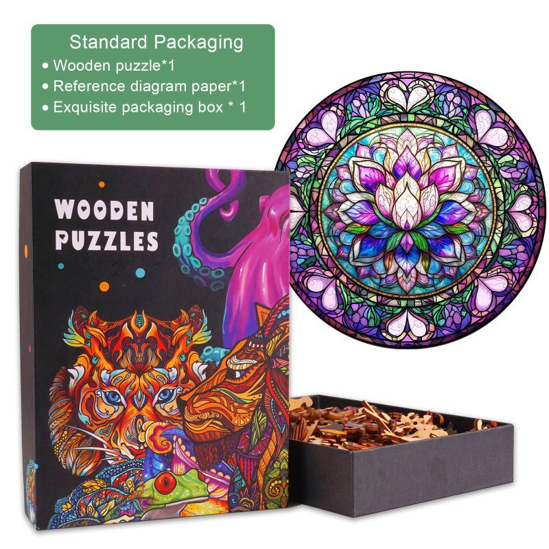 Stained Glass Lotus-1 Wooden Jigsaw Puzzle - Woodbests