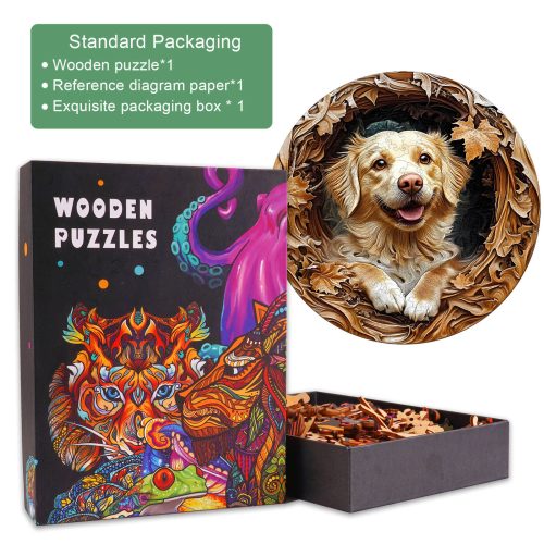 3D Golden Retriever-2 Wooden Jigsaw Puzzle - Woodbests