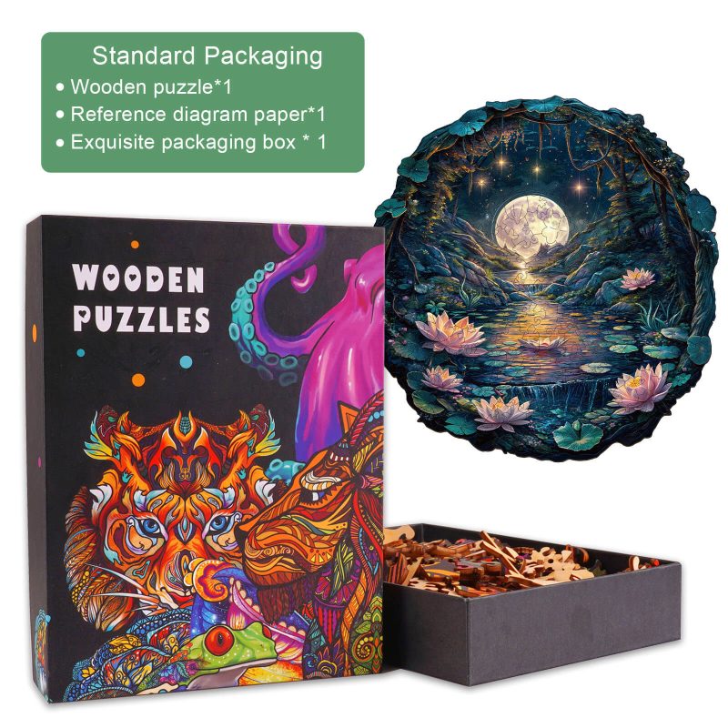 3D Cave Moon Lotus Wooden Jigsaw Puzzle - Woodbests