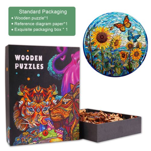 Stained Glass Sunflower Wooden Jigsaw Puzzle