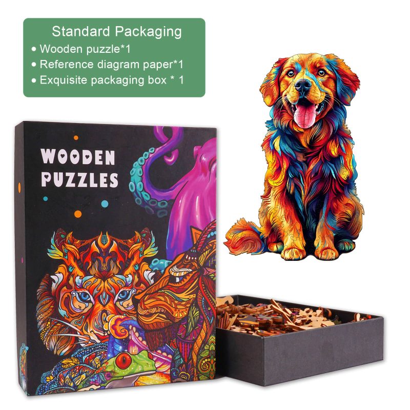 Colorful Golden Retriever Wooden Jigsaw Puzzle - Woodbests