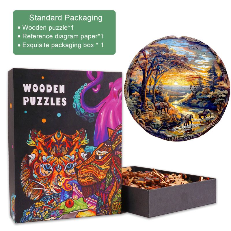 Elephant at Sunset-2 Wooden Jigsaw Puzzle - Woodbests