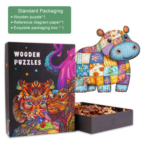 Patchwork Hippo Wooden Jigsaw Puzzle - Woodbests