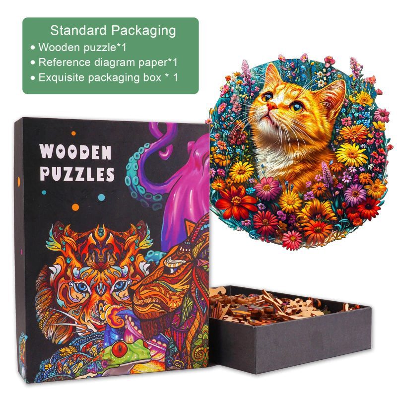 Cat in Flowers Wooden Jigsaw Puzzle - Woodbests