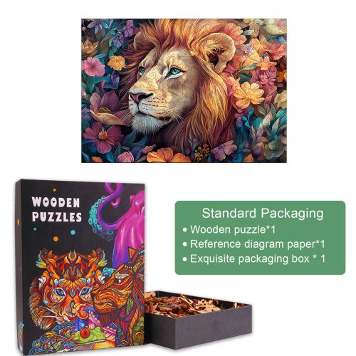 Blossom-Kissed Lion-1 Wooden Jigsaw Puzzle - Woodbests