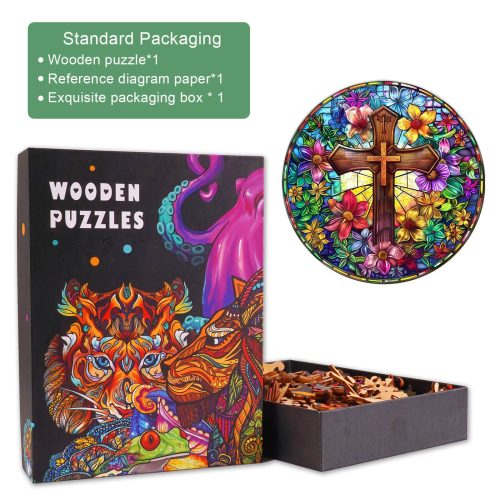 Stained Glass Cross Wooden Jigsaw Puzzle - Woodbests