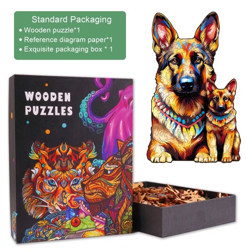 German Shepherd Family Wooden Jigsaw Puzzle-Woodbests