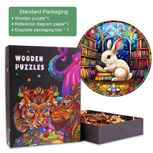 Library Rabbit Wooden Jigsaw Puzzle - Woodbests