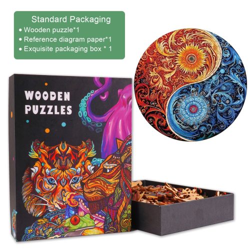 Yellow Blue Yin Yang Wooden Jigsaw Puzzle-Woodbests