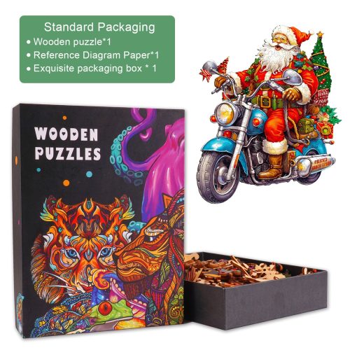 Motorcycle Santa Wooden Jigsaw Puzzle-Woodbests