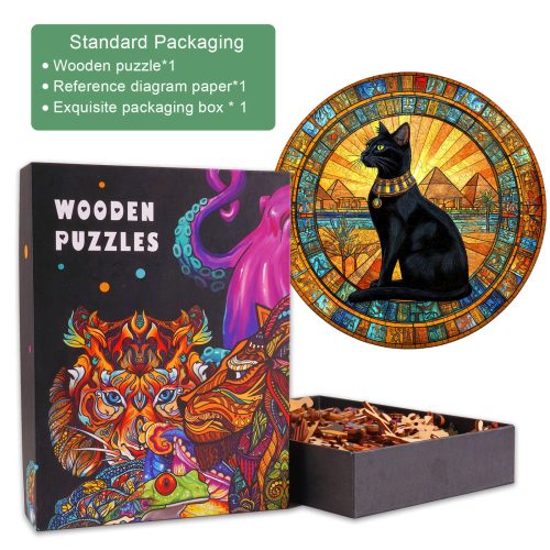 Packaging of Egyptian Cat Wooden Puzzle with box