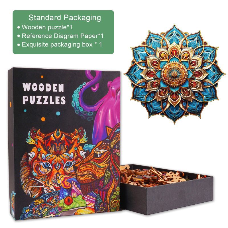 Blue Mandala Wooden Jigsaw Puzzle-Woodbests