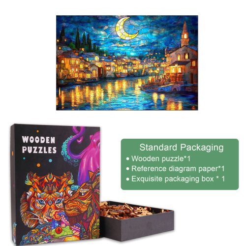 Stained Glass Starry Night-2 Wooden Jigsaw Puzzle - Woodbests