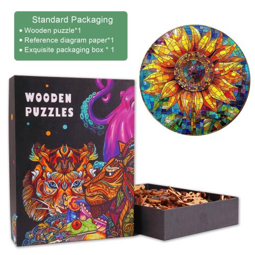 Stained Glass Sunflower Wooden Jigsaw Puzzle - Woodbests