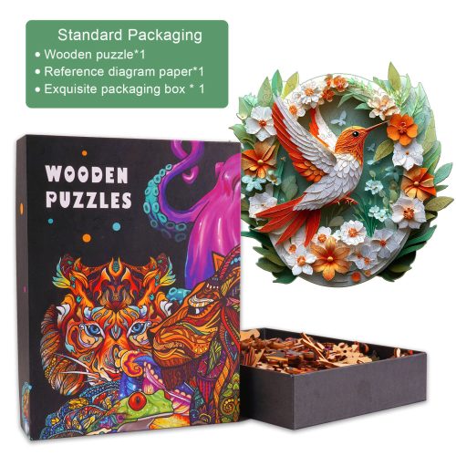 3D Colored Paper Carving Hummingbird Wooden Jigsaw Puzzle - By Woodbests