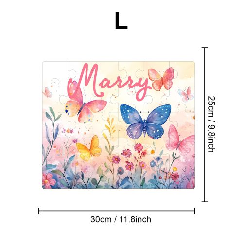 Butterfly in the flowers - Children's Name Custom Wooden Jigsaw Puzzle - By Woodbests