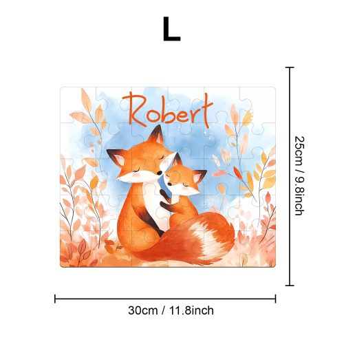 Fox Family - Children's Name Custom Wooden Jigsaw Puzzle - By Woodbests