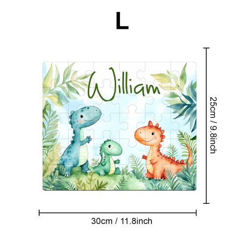 Dinosaur Family - Children's Name Custom Wooden Jigsaw Puzzle - By Woodbests