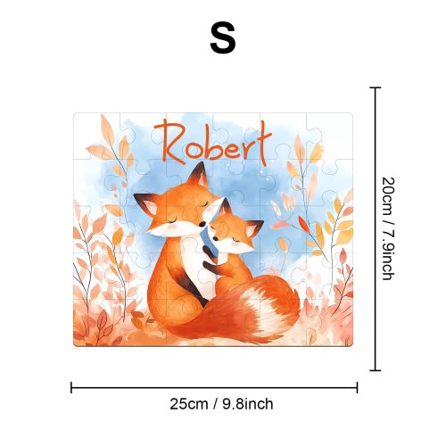 Fox Family - Children's Name Custom Wooden Jigsaw Puzzle - By Woodbests