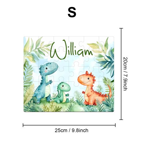 Dinosaur Family - Children's Name Custom Wooden Jigsaw Puzzle - By Woodbests