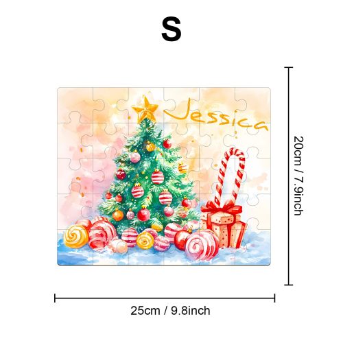 Happy Christmas - Children's Name Custom Wooden Jigsaw Puzzle - By Woodbests