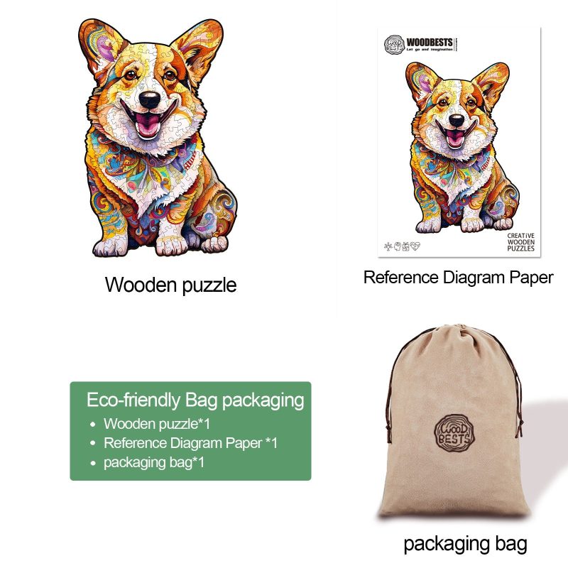 Clever Corgi 3 Wooden Jigsaw Puzzle-Woodbests